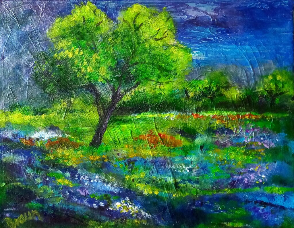 Trees in blue among the flowers - braungallery